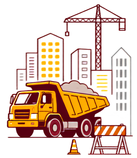 Construction dump truck and crane